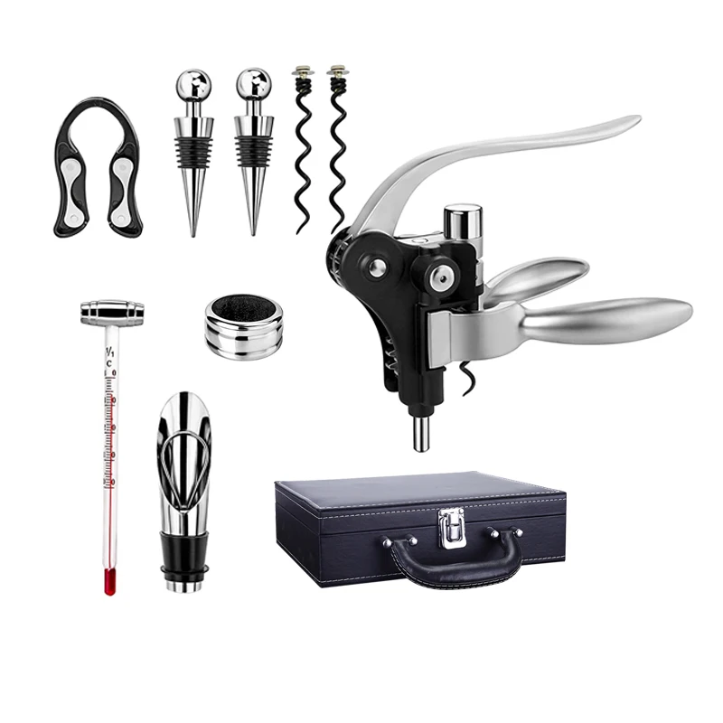 Wine Corkscrew 9PCS Rabbit Wine Opener Set with Classic Leather Case Wine Opener Set