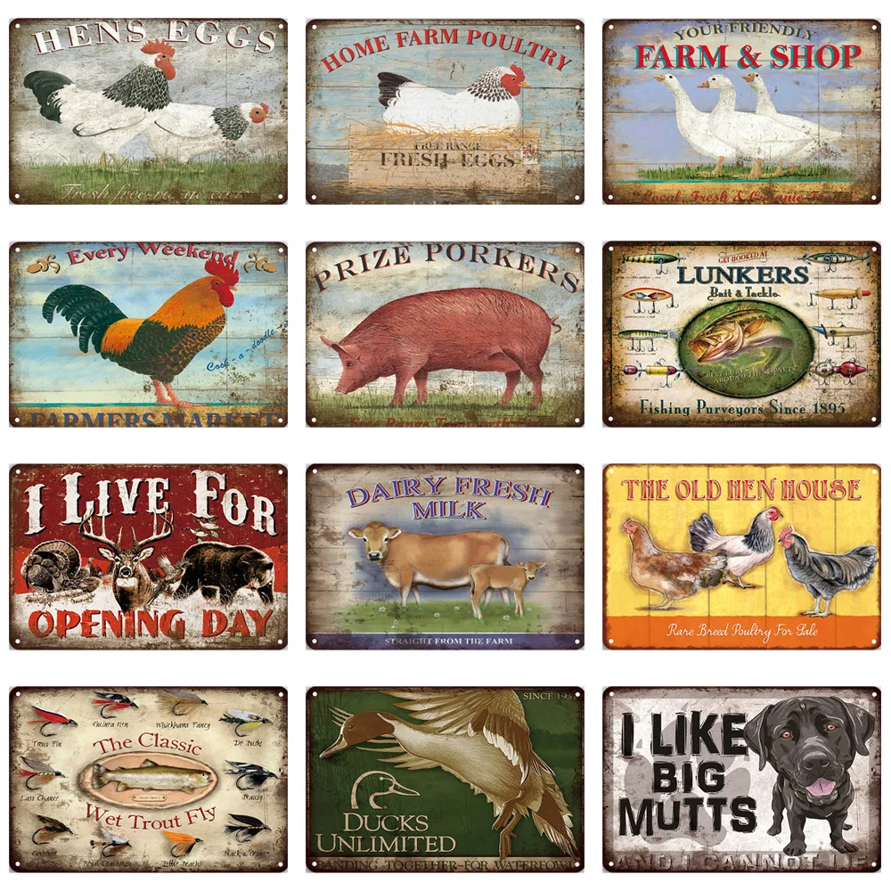 Farm eggs vintage tin signs for farm decoration, fresh hens eggs posters wall decoration, retro home farm chickens funny signs