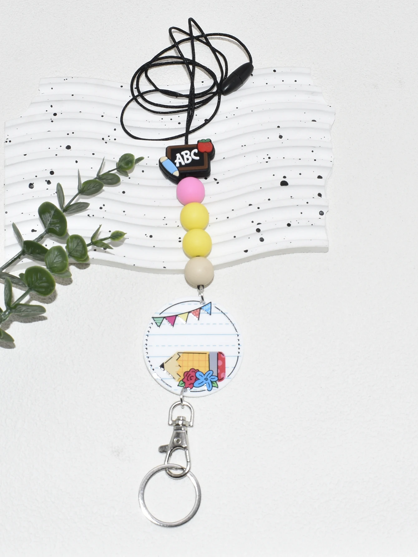 Silicone blackboard Beads With Personalized Acrylic Charms Keychain Lanyard For teachers 2024 idea