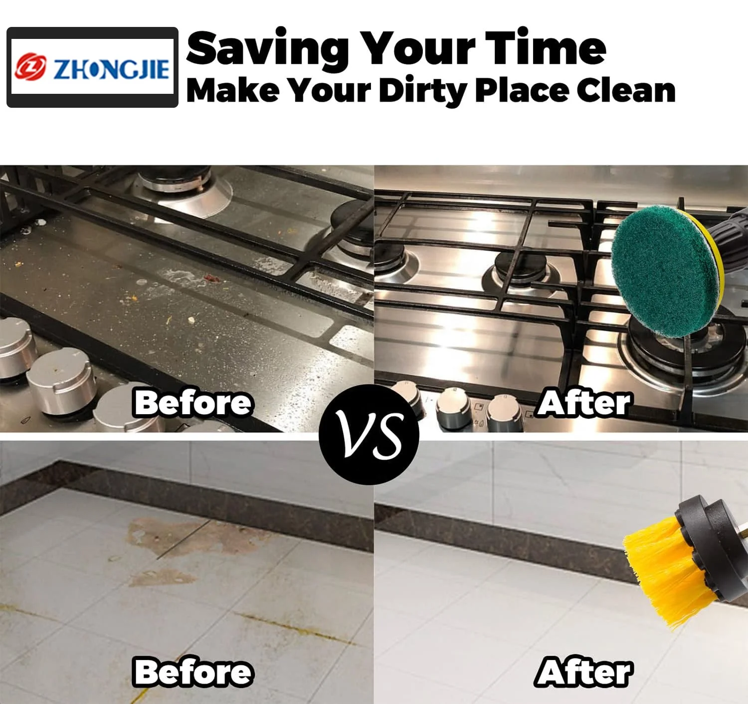 Power Scrubber Drill Cleaning Brush with Extend Long Attachment Set All Purpose Clean for Bathroom, Car, Grout, Carpet, Floor