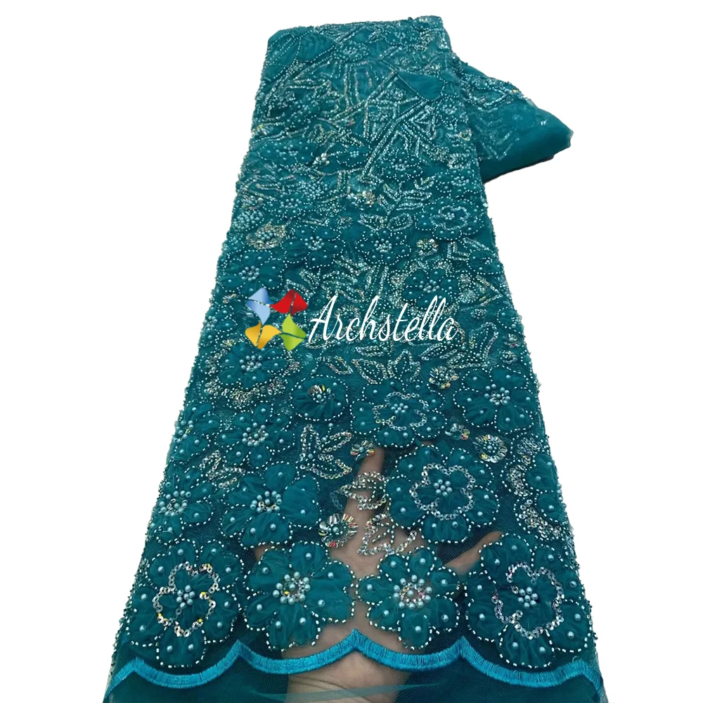 TikTok Hot-Selling 2024 polyester embroidery sequins luxury Beaded lace Fabric for African Wedding Party