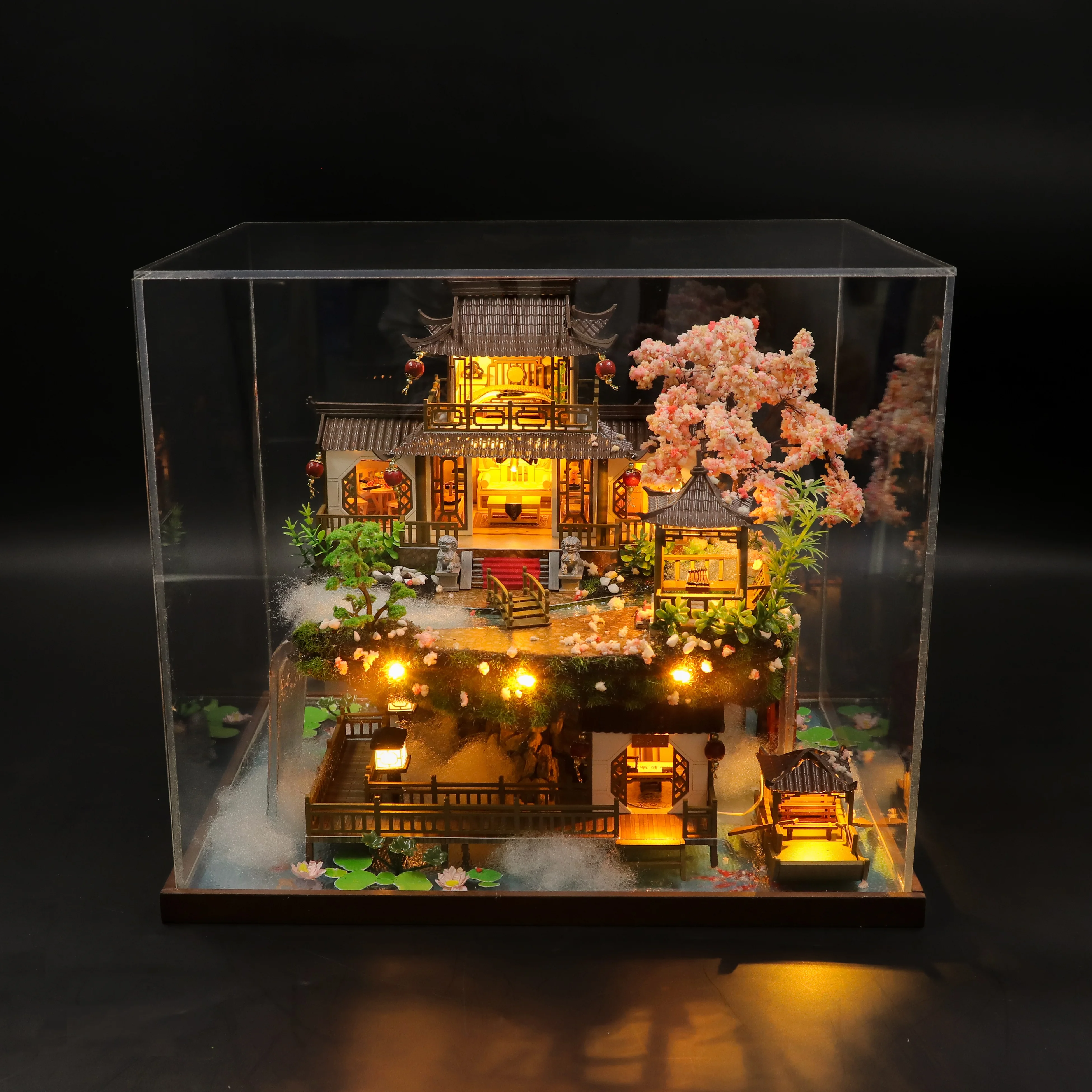 Hongda PC2203 Chinese Style 3D Wooden Diy Miniature Dollhouse  diy dollhouse kit with Lights Unisex