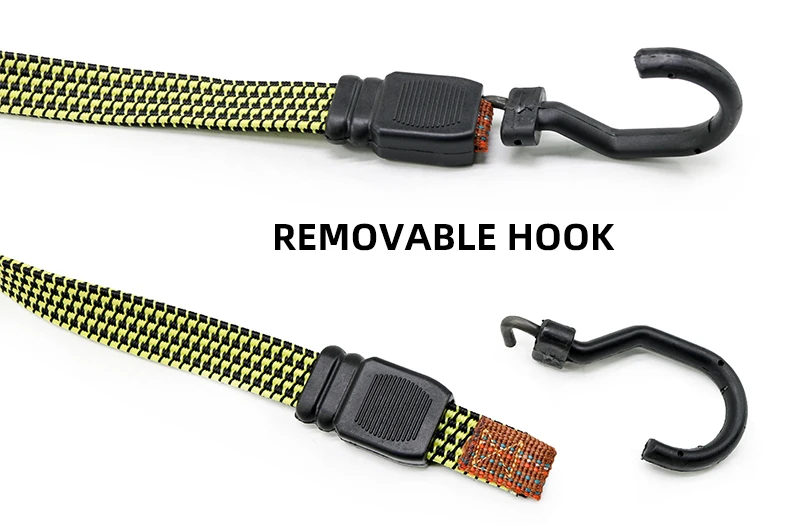 Motorcycle Accessories Cargo Strap Adjustable Fitness Flat Bungee Cord Strap with Plastic-Coated Metal Hooks