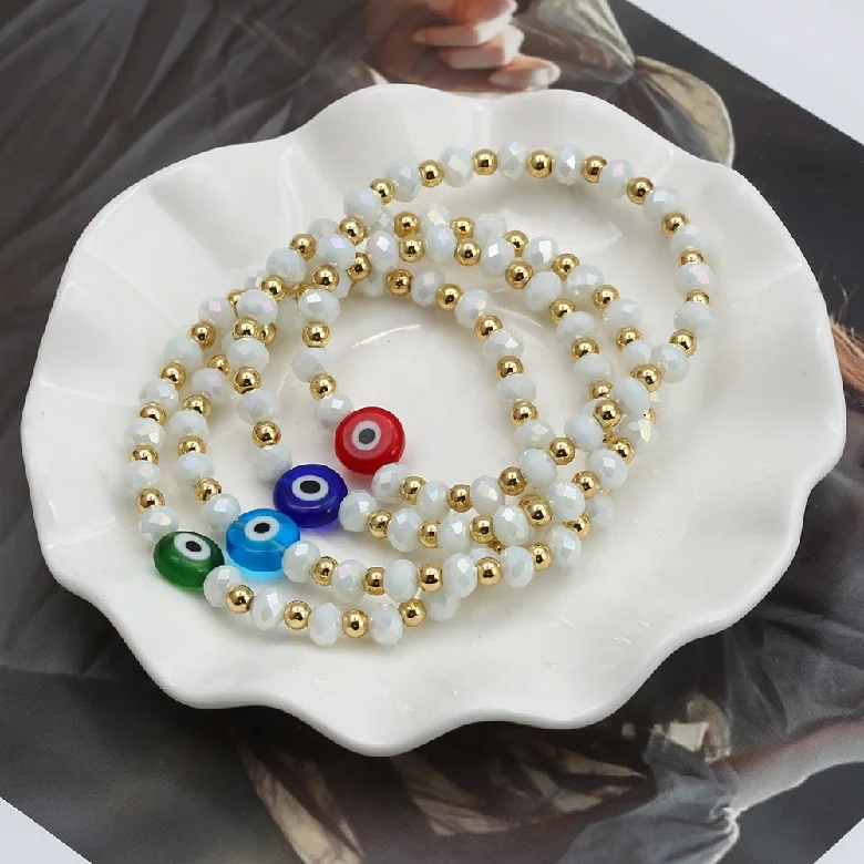 Boho Fashion Jewelry Women brass Gold Plated Beaded Bracelets Beach Colorful Turkish Eye Charm Bracelets Stackable Wholesale
