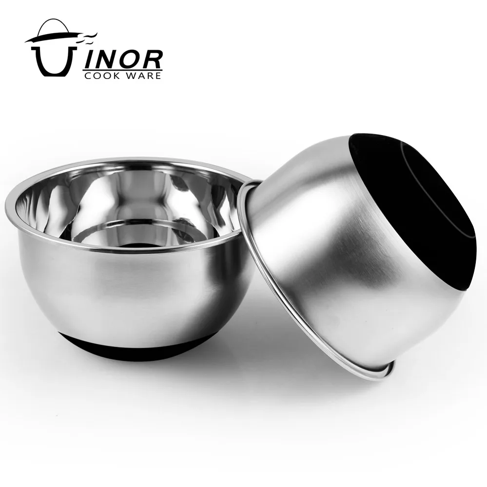 mirror surface stainless steel deep salad serving bowl with anti skid base