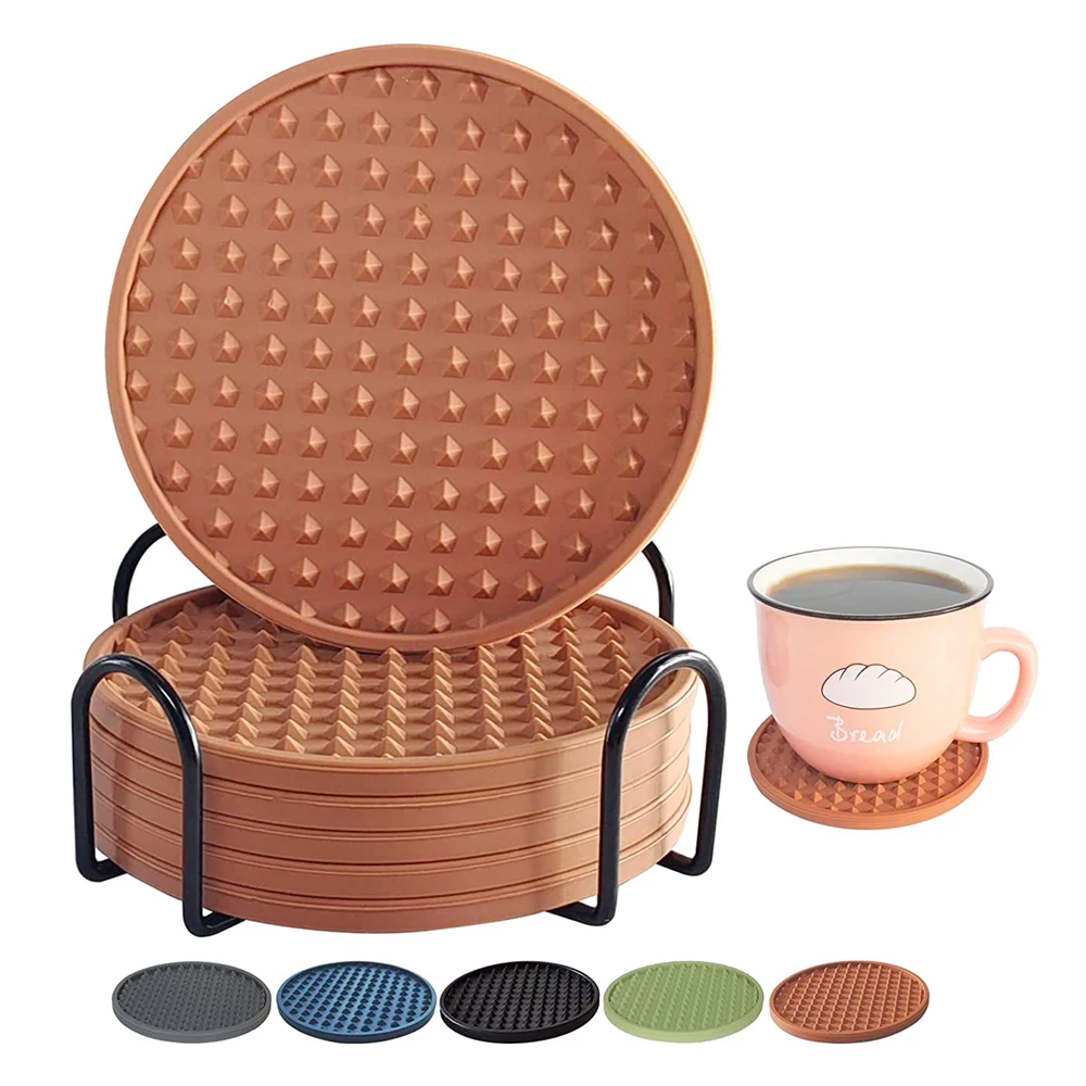 Waterproof Soft Non-slip Silicone Drink Coasters Cup Mat for Tabletop Protection Silicone Cup Mat Silicone Coaster With Holder