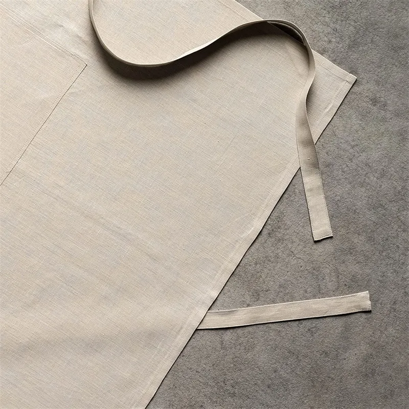 Avignon Ancient Scroll 100% Linen 1 Piece Kitchen Apron Reusable with an Adjustable Neck & Invisible Center Pocket with Long Tie