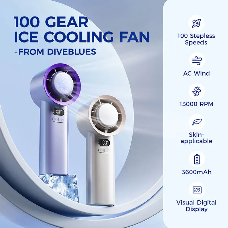 100 Gear Stepless Refrigeration Ice Cold Compress High Speed Turbine Mini Handheld Fan Semiconductor Cooling Air Cooler Fan