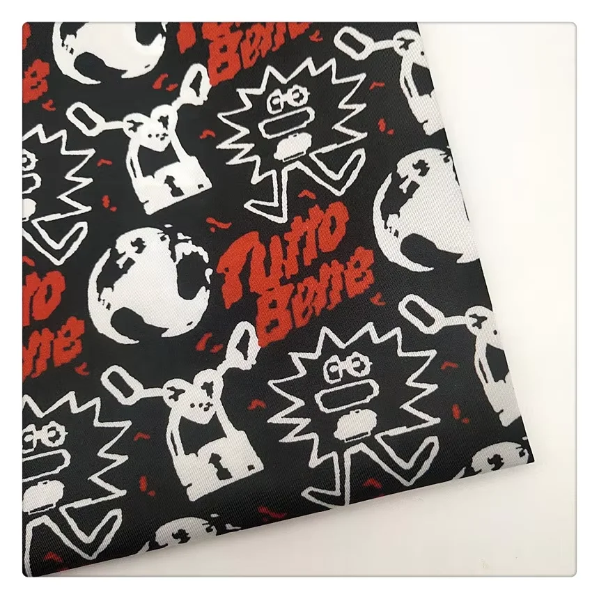 YH8-8498 Kuangheng Textile Hot Sale Cool Skull Printed Lining Black Color Polyester Silk Smoothly Lining For Suit And Coat