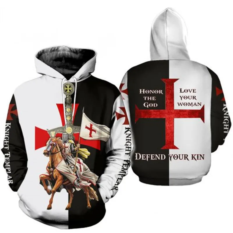 2023 Autumn And Winter Sweatshirt Men Hooded Knights Templar Armor Cross Clothes Europe And The United States Trend Men