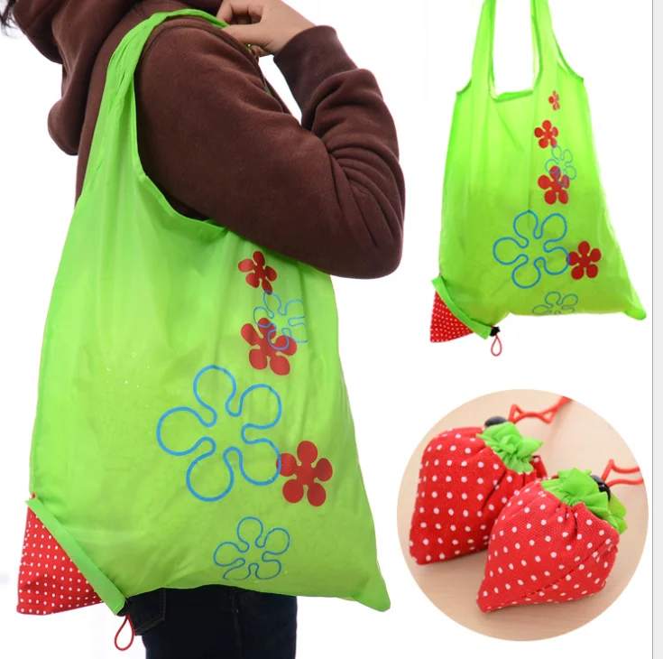 Vietnam Factory Wholesale Custom Logo RPET Printed Strawberry Foldable Polyester Shopping Bag Reusable Grocery Bags