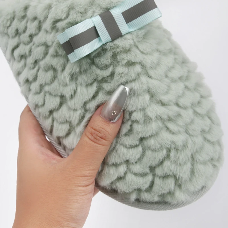 women new design satin bow patterned faux fur house slippers fashion trend memory foam indoor outdoor home slippers for lady