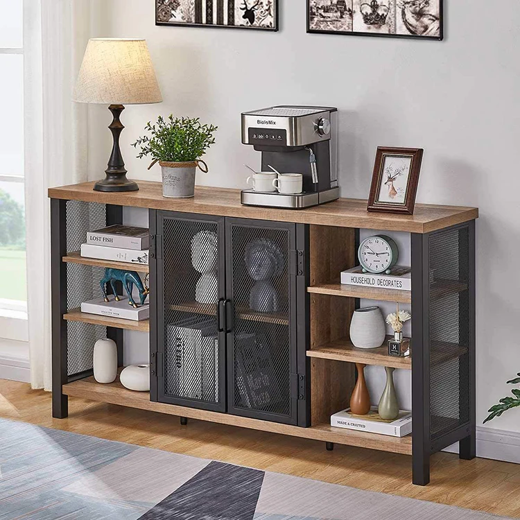 Industrial Style Wood Wine & Coffee Bar Cabinet Sideboard Table Set for Dining Living Room Bedroom Use