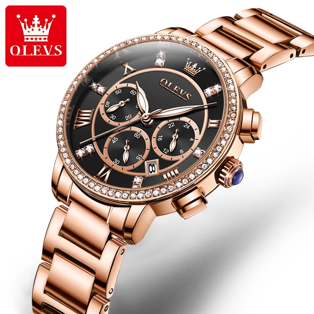 OLEVS 9976  Version 3 Luxury Quartz Chronograph Watches for Women Stainless Steel Sport 30m Waterproof Wristwatches