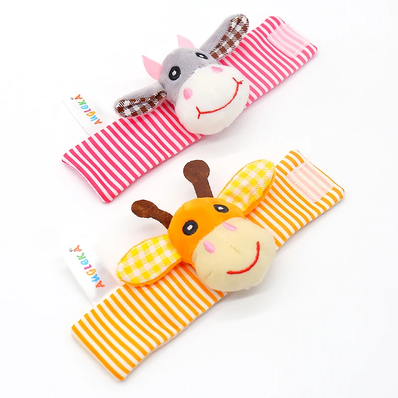 Augleka new baby animal watch with wrist strap socks rattles bells baby newborn toys