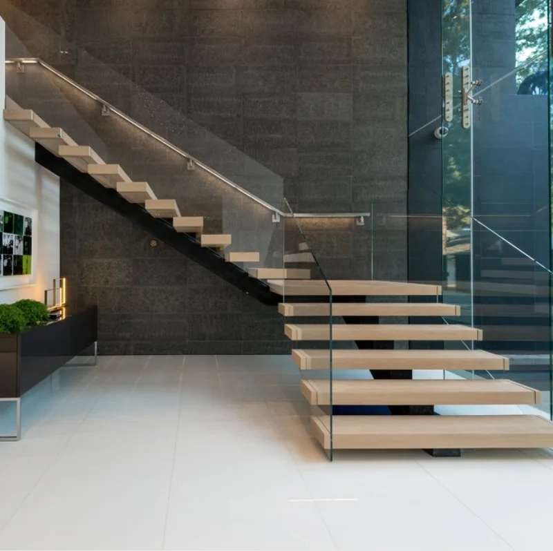 Villa project wood steel staircase details Interior stairs with landing