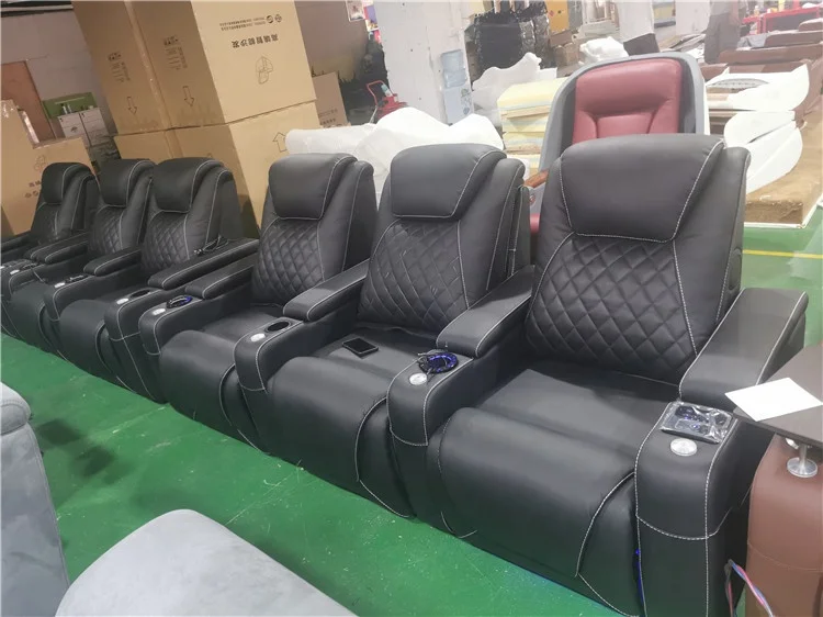 Wholesale foshan home cinema chair high quality brown electric leather chair cinema 9d virtual theater power recliner sofa