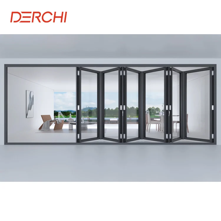 Manufacturer Supplier Exterior Soundproof Aluminum Frame Outdoor Patio Folding Doors Double Tempered Glass Bi-fold Doors
