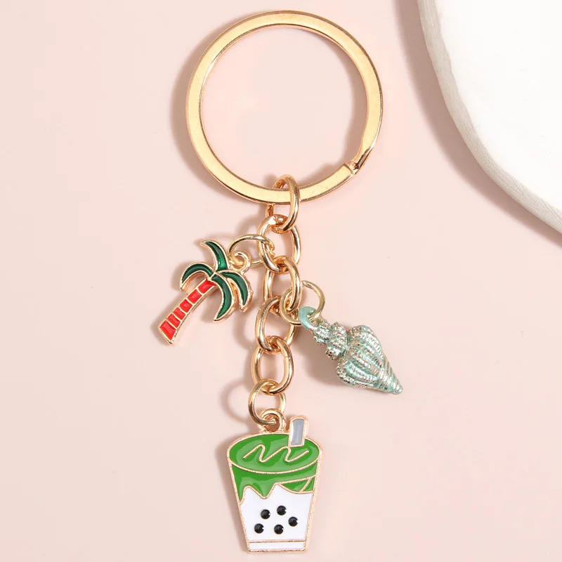 Cute metal Colorful Starfish Conch Sea Shell Keychain Beach Key Chains Sea Souvenir Gifts For Women Girls DIY Handmade Jewelry