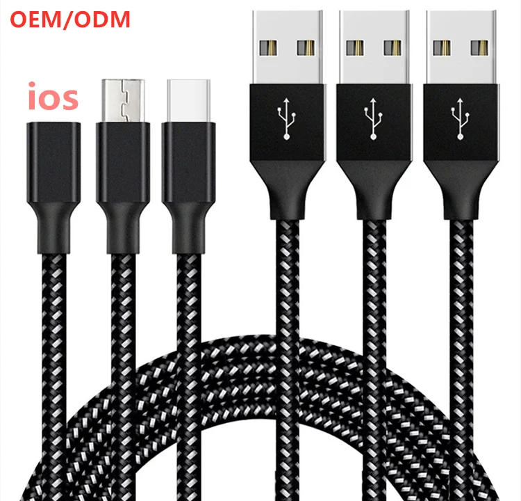 For Iphone Cable 3ft 6ft 10ft Nylon Braided Fast Charging 3.0 Type-c Type C Micro USB Data Cable For Iphone Cable