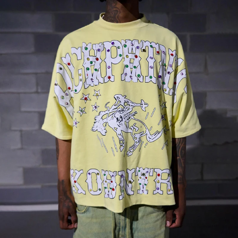 OEM Custom 100%Cotton Screen Printing Rhinestone Decoration LOGO Cropped Oversized Vintage Tee Shirt Hip Hop T-Shirt For Men