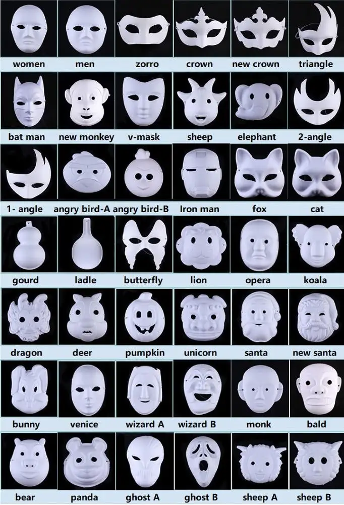 Masquerade Mask White Painted Mask DIY Craft Paper Pulp Face Mask MJC160