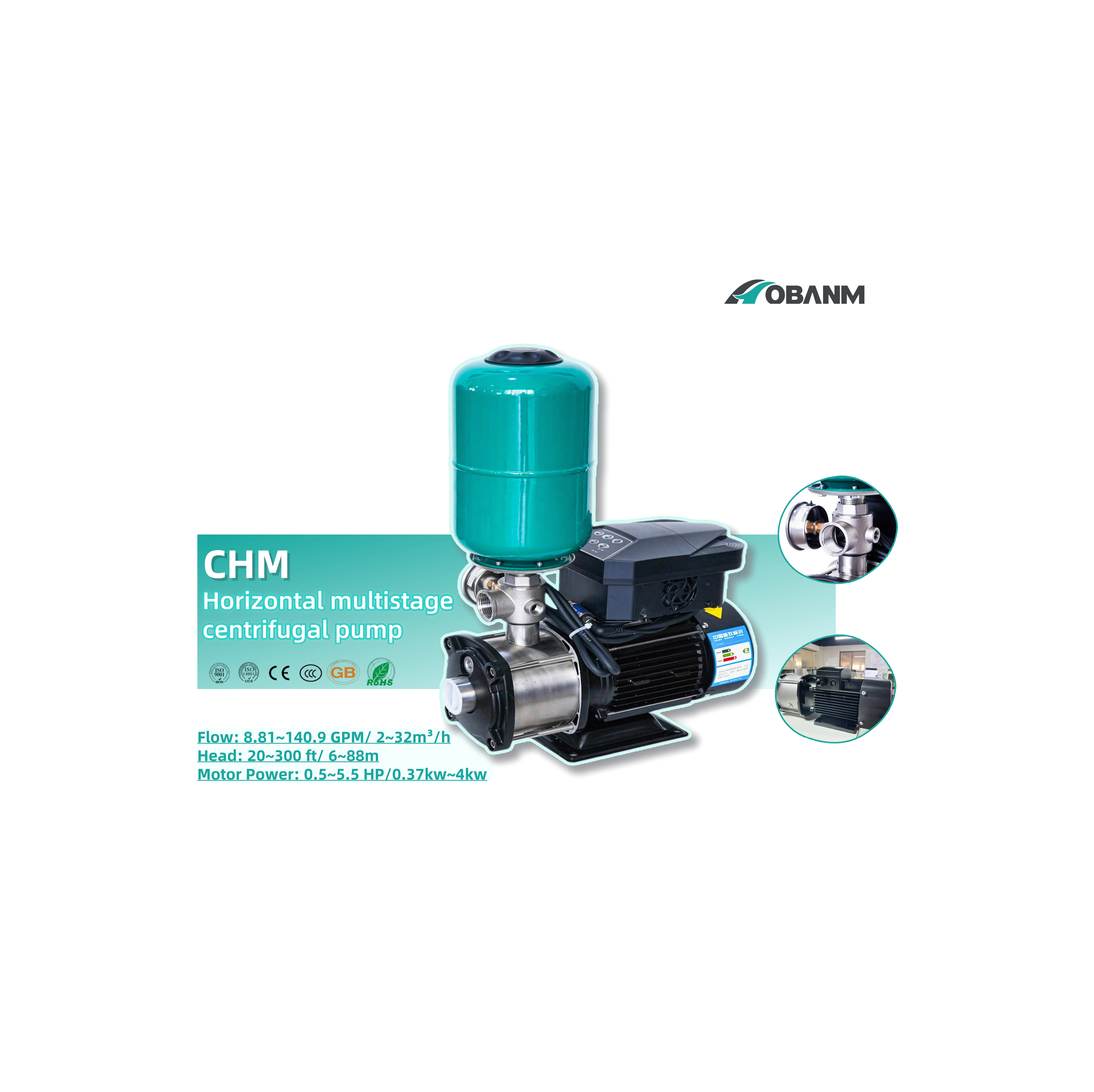 CHM12-20 горизонтальный многоступенчатый центробежный насос 2 ~ 32 м³/ч поток 6 88 м 0 37 4 кВт многоцелевой водяной с большой скоростью потока