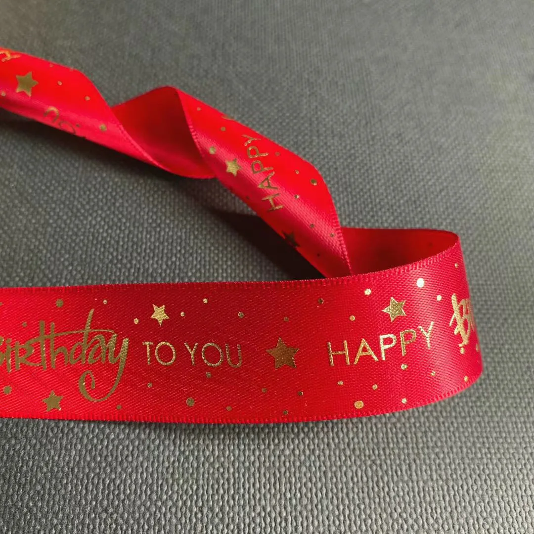 Cintas para lazos Happy Birthday Personalised Logo Craft Custom Christmas Gift Ribbon Printed Satin Ribbon with logo