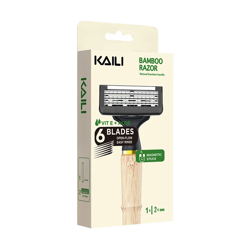 private label gift box packed shaving razor bamboo razor with 6 blades changeable cartridge natural eco razor