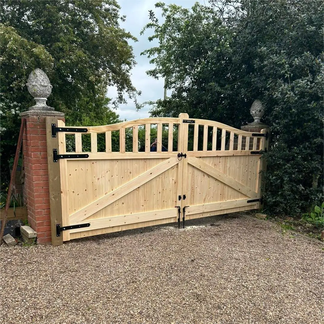 Высококачественные Металлические Стальные Каркасные массивные деревянные двойные двери электрические моторизованные подъездные ворота для дома автоматические большие