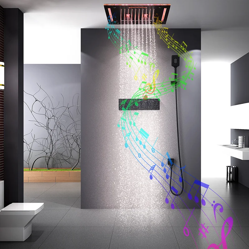 Shower Set Speaker Hot Cold Main Body 30x30 cm Ceiling Led Showerhead Rain and Misty Bathroom Shower Faucet System