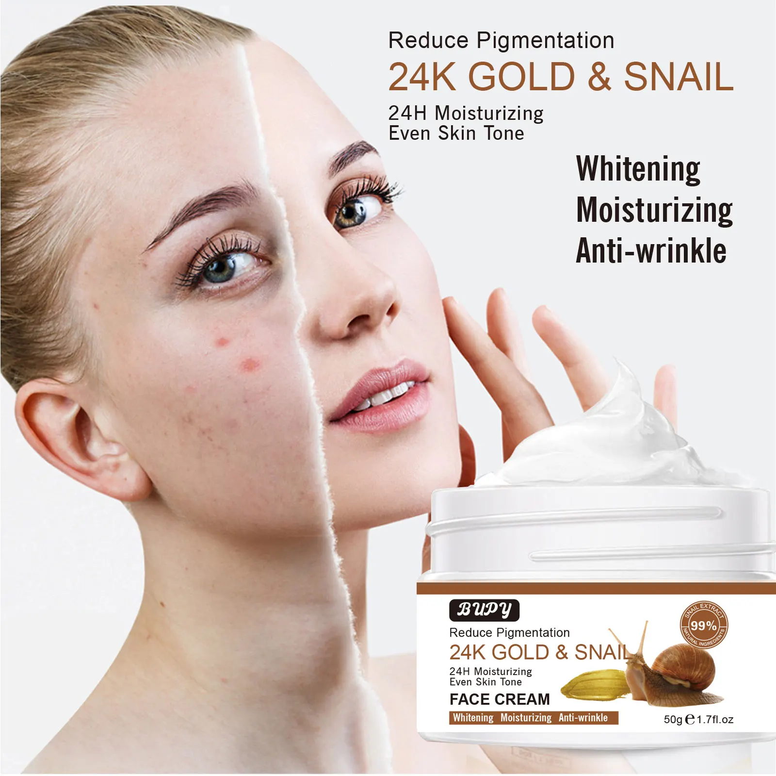 2023 New RTS Natural 24K Gold Snail Face Cream Anti Aging Moisturizer Whitening Face Cream Lotion Private Label