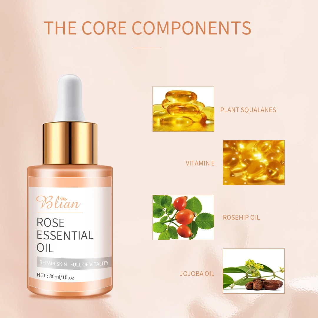 Private Label Rose Essential Oil For Face Care Hyaluronic Acid Alcohol Free Facial Serum Smoothing Remove Acne All Skin Types