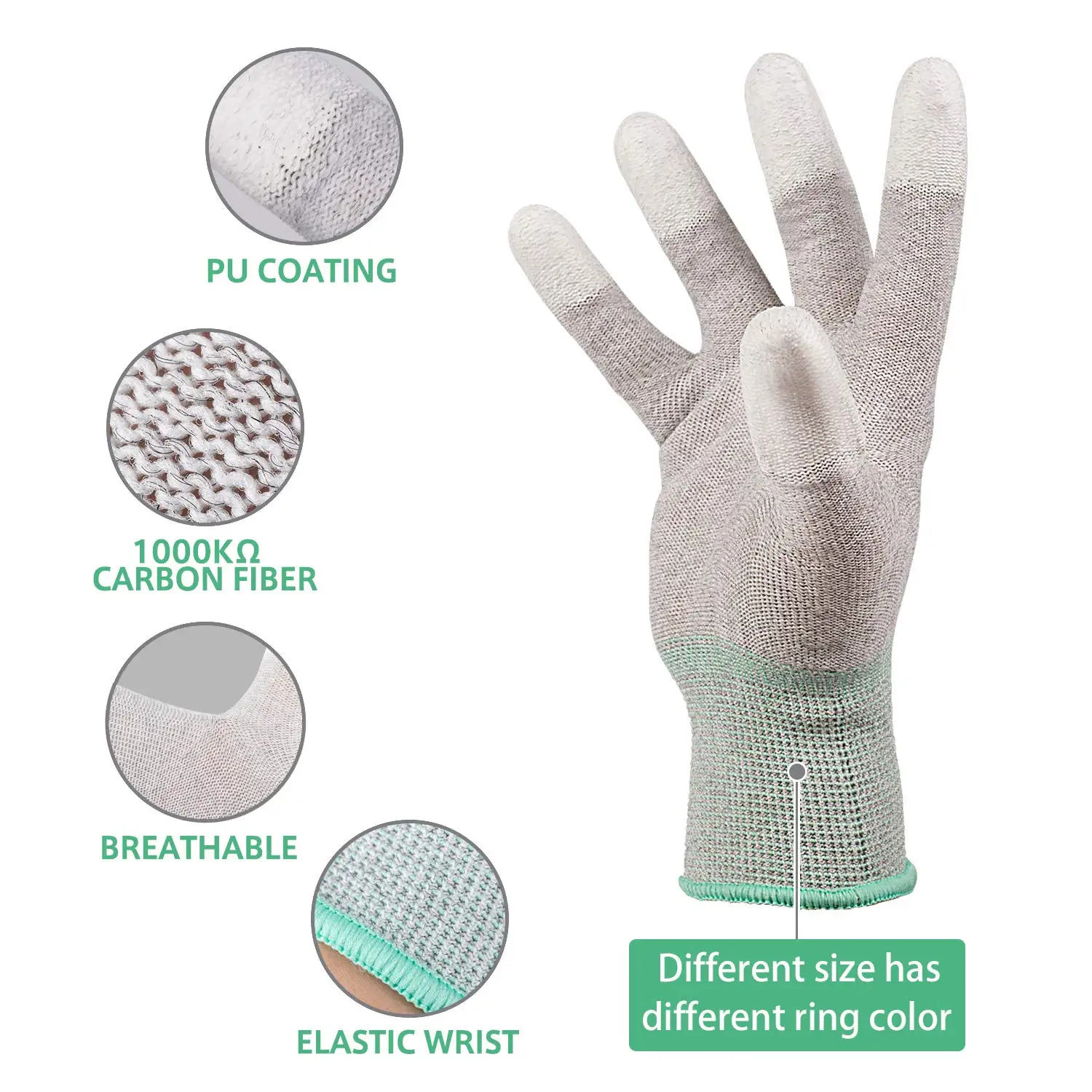 Wholesale Anti-Static ESDD Electronic Work Gloves White PU Coated Nylon Knitted Cotton Reusable Garden Work Protection Function