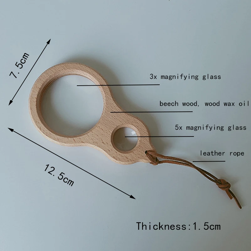 Portable Wooden Pocket Small Mini Handheld Kids Magnifying Glass Toy
