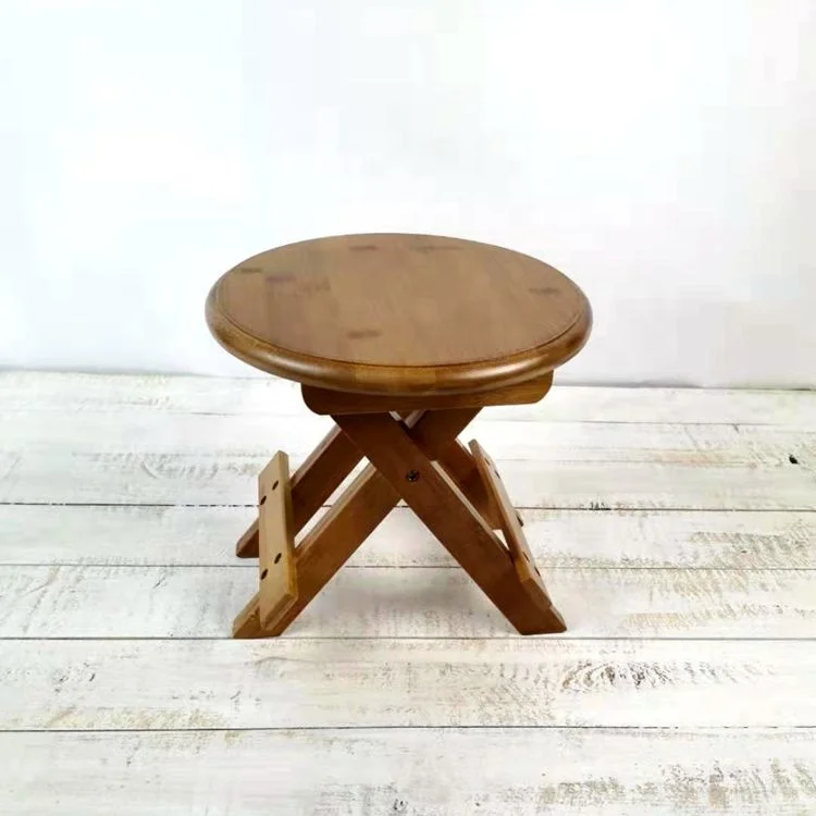 Mini bamboo folding stool Round Small Stool for Bathroom Living Room Folding Bench
