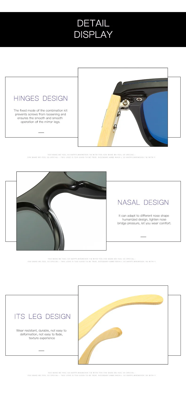 Trendy Sun glasses fashion custom logo retro Designer Eyewear Shades Women men bamboo wooden Sunglasses