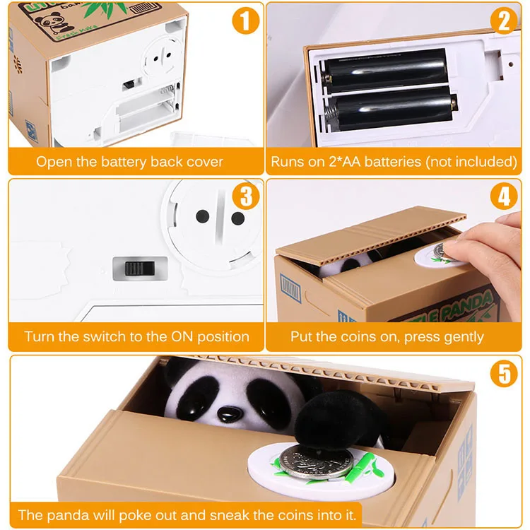 
Plastic Itazura Coin Bank Automated Panda Steal Money Box Cat Steal Saving Box Piggy Bank 