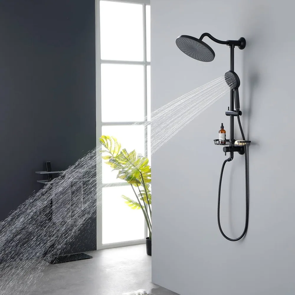 Shower Faucet Set 9 Inch Rainfall Shower Head With Adjustable Slide Bar Soap Dish Shower System With Handheld