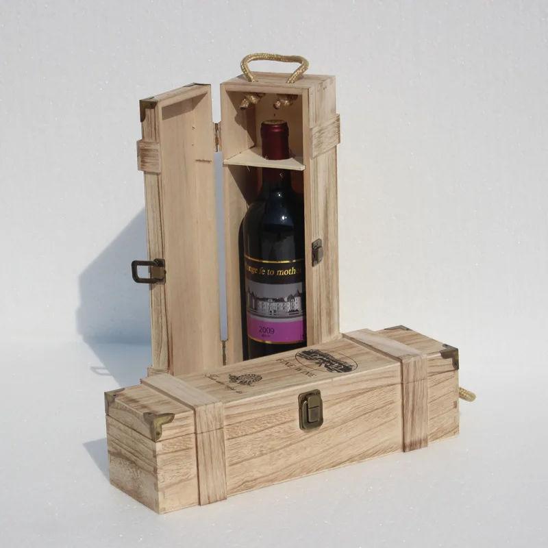 Cheap Grape Wine Packing Box Paulownia Sliding Lid Wooden Wine Box Sinegle Bottle Box