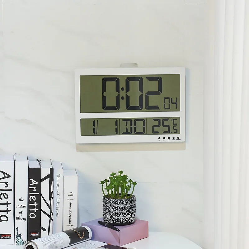 Large LCD RC Automatic Sensor Simple Wall Clock Home Decor Table Display Calendar Temperature Desktop Bedroom Office