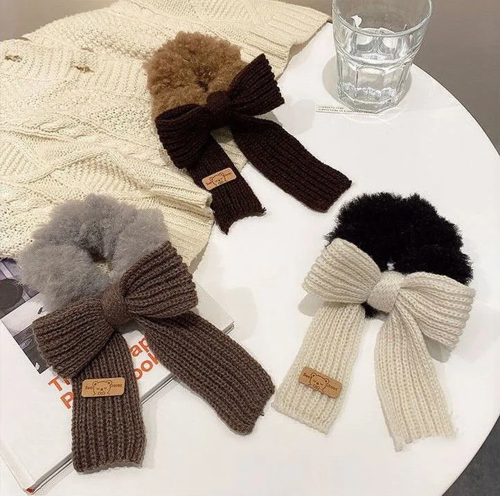 2022 New Winter Fluffy Faux Fur Wool Hair Tie Big Fabric Bow Hair Scrunchy Hair Accessories For Women