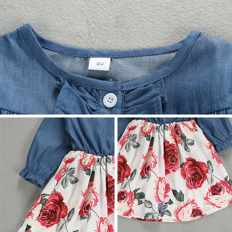 Wholesale Europe Girls Floral Dress Children Vintage Dress for Autumn Kid Dress