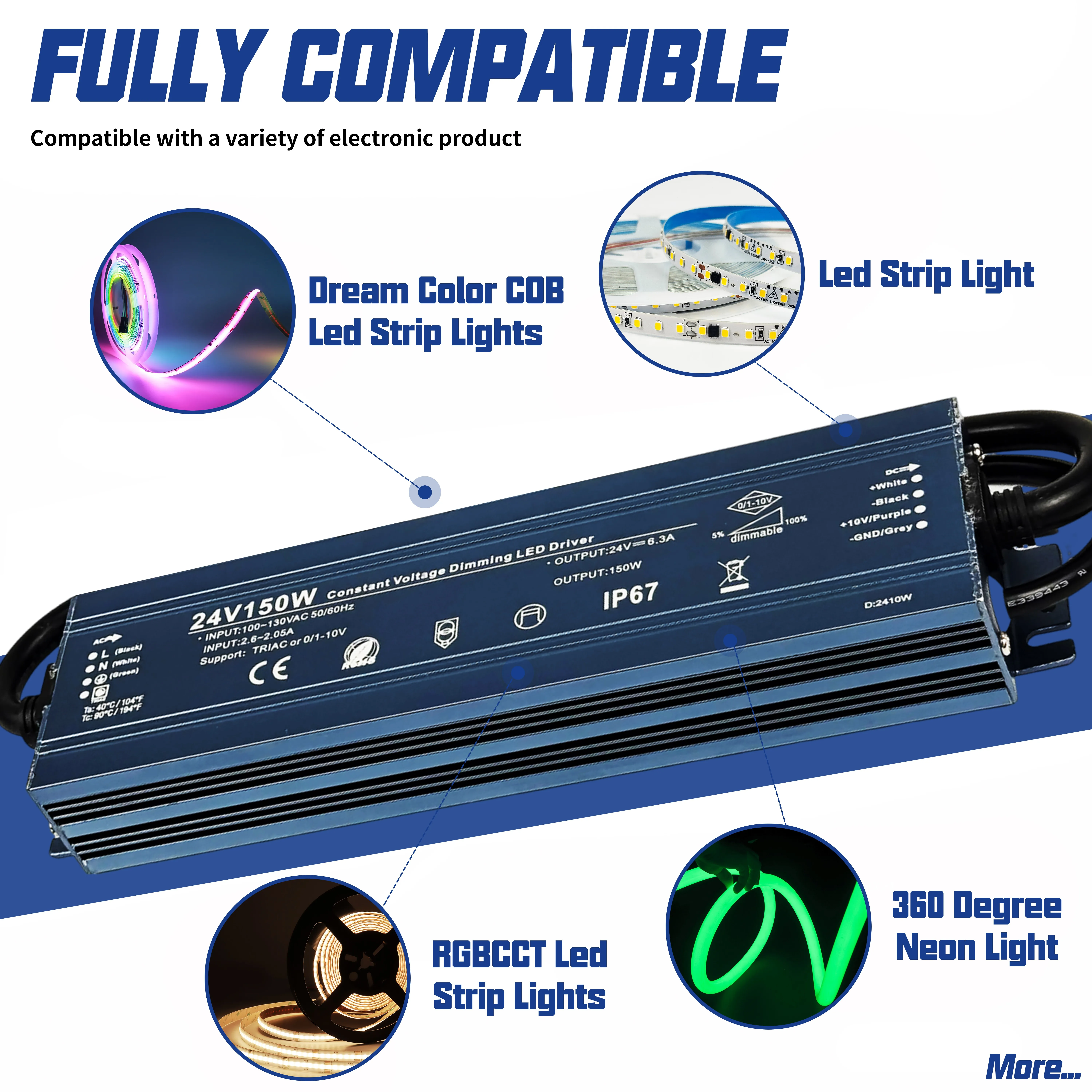Led Driver 20W 30W 60W 100W 150W 200W 1-10V 0-10V Pwm Transformer Ip67 Triac Resistor Dim Power Supply