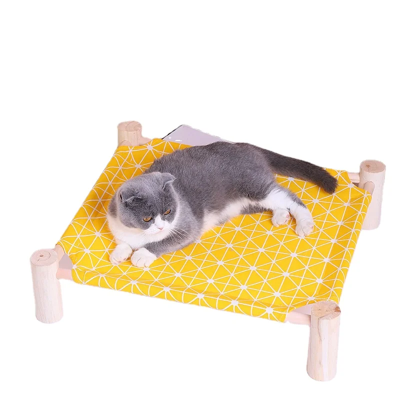 Portable Indoor/Outdoor Cat Beds Elevated Breathable Dog Bed Wooden Pet Hammock Bed