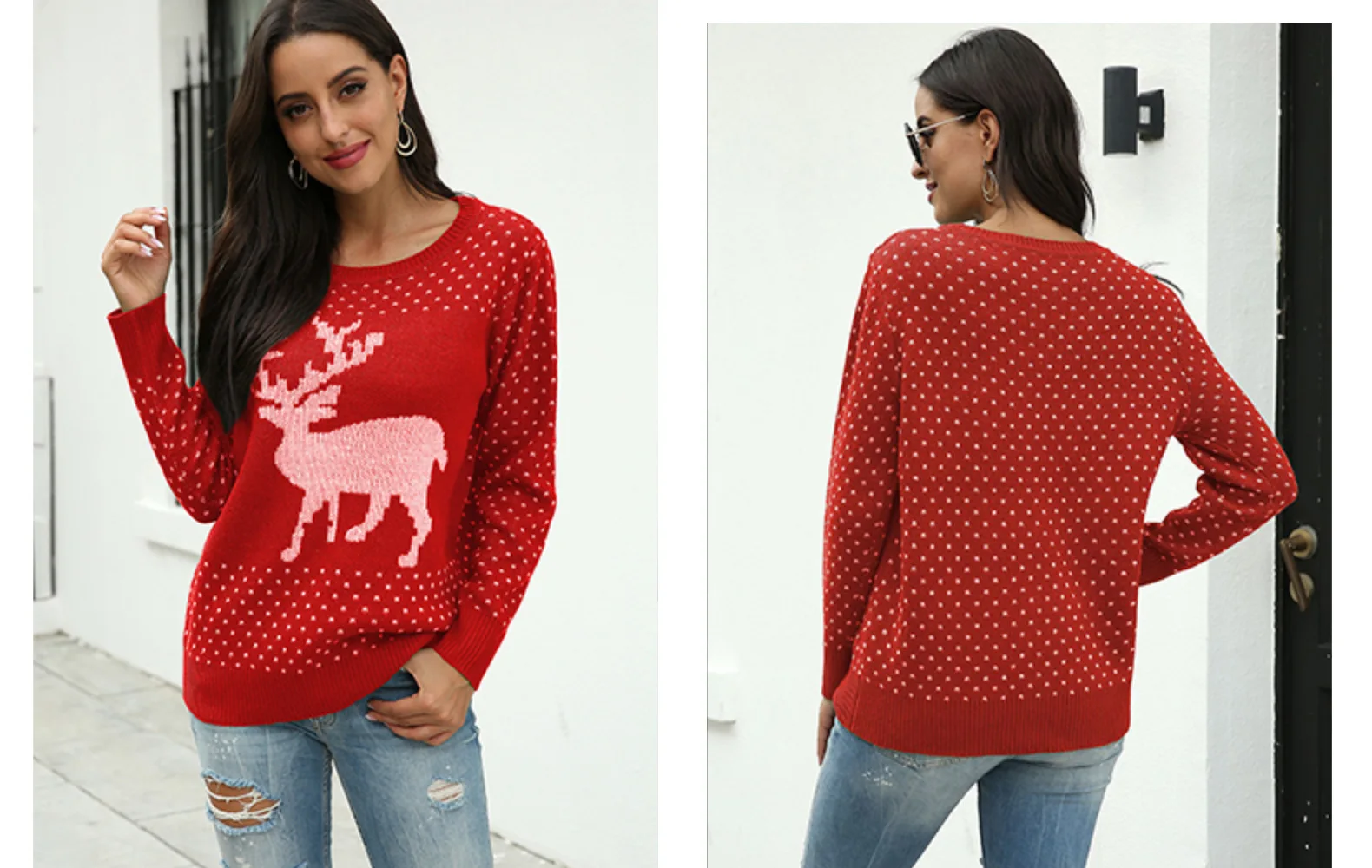 Autumn winter snowflake fawn jacquard Christmas knit women sweater sets winter sweaters women tops