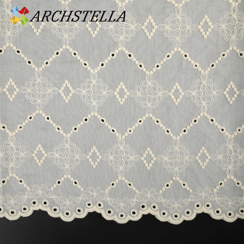 ARCHSTELLA Sweet Country Style Hollow White Beige Floral 100% Tencel Water Soluble Cotton thread Embroidered Lace Fabric