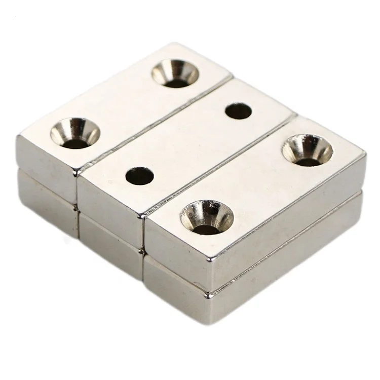 Custom Sizes 40x20x5 50x20x5 Countersunk Block Two Holes NiCuNi Coating Powerful Rare Earth Neodymium Magnets With 2 Screw Hole