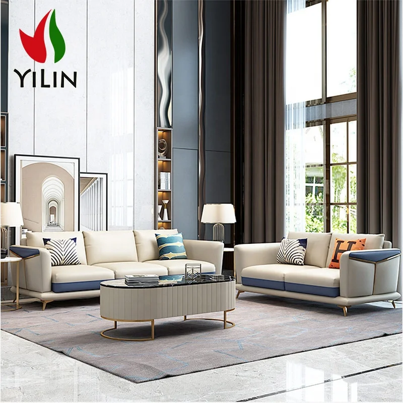 A22 китайский поставщик мебели кожаный секционный диван для гостиной Набор подушек современный дизайн длинный кремовый