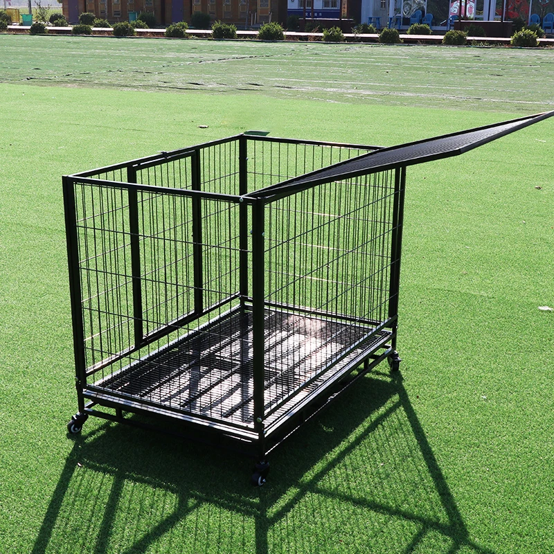 Luxury metal dog crates new design xl xxl black large dog cages stainless steel kennels outdoor with roof for sale